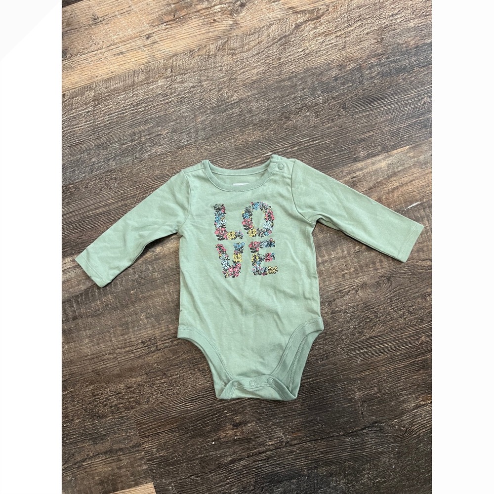 Garanimals Floral Love Baby Bodysuit Long Sleeve Green Cotton Blend‎ 0-3M
